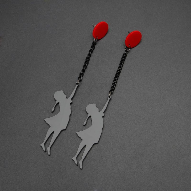 Banksy Gummy Bear Inspired Girl Red Balloon Earrings CHRISTI TASKER