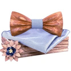 3-D Carved Wooden Bow Ties Gift Set w/ Lapel Flower