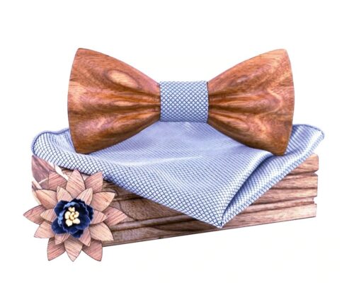 3-D Carved Wooden Bow Ties Gift Set w/ Lapel Flower