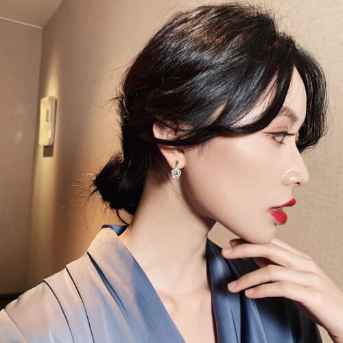 Art Deco Dangling Flower Stud Designer Earrings | Flower Earrings - Image 9