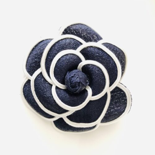 Beautiful Black & White 12-Petal Camellia Brooch Pin French Stitched Hair Clip - Image 6