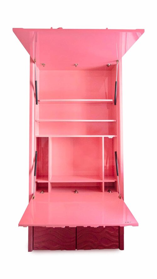 Carved Pink Flamingo Drop Down Space Saver Home Office Desk - Image 3