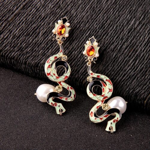 Artistic Baroque Snake Drop Hand-painted Enamel Earrings | Exquisite Snake Earrings | Exotic Earrings - Image 3