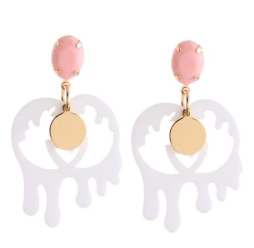 Double "G" #1 Paint Drip Artsy Acrylic Earrings w/ Stone - Image 4