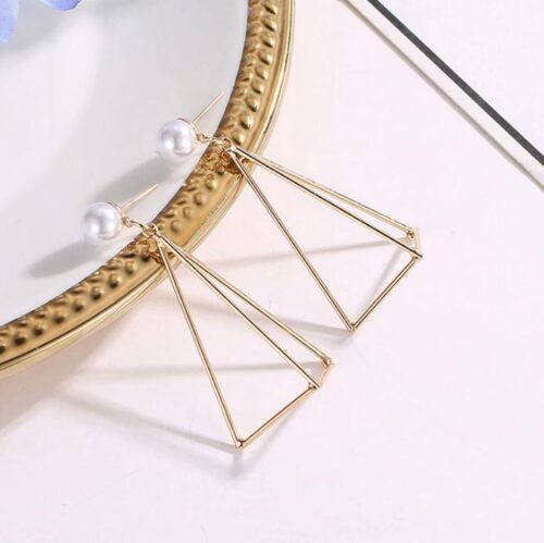 3D Pyramid Triangle Geometrical Earrings | Gold Triangle Earrings | Art Deco Earrings - Image 3