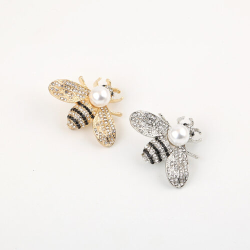 Detailed Pearl & Stripe Bumble Bee Brooch Pin - Image 3