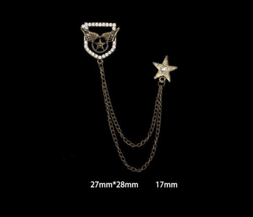 Fly Away Rockstar | Army Style Wings Star Brooch w/ Chains - Image 6