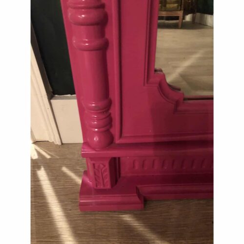 Hot Pink Lacquered Hand-Carved Solid Mahogany Floor Mirror - Image 3
