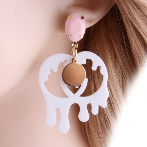 Double "G" #1 Paint Drip Artsy Acrylic Earrings w/ Stone - Image 8