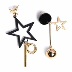 You're a Star | Asymmetrical Black & Gold Rockstar Earrings