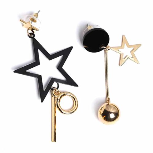 You're a Star | Asymmetrical Black & Gold Rockstar Earrings