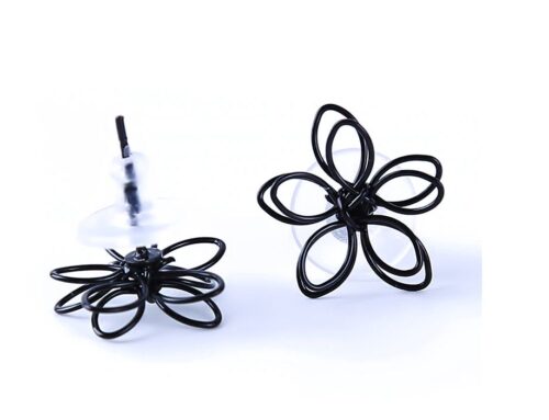 Black Wire Frame Flower Abstract Designer Stud Earrings - Image 4