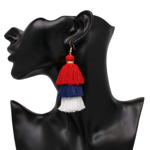 Thick Triple Tassel Earrings | Flamingo or Red White Blue - Image 3