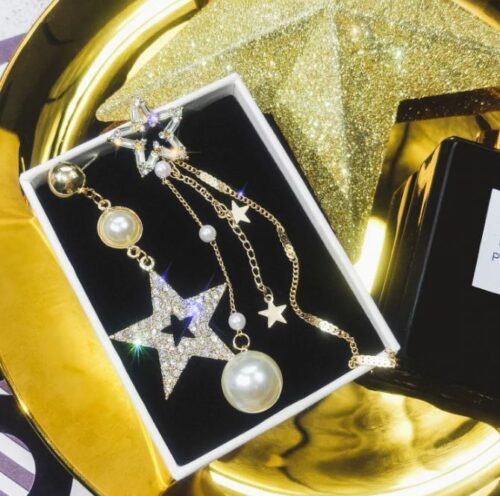 Wish Upon A Star | Asymmetrical Crystal Stud Dangle Earrings - Image 3