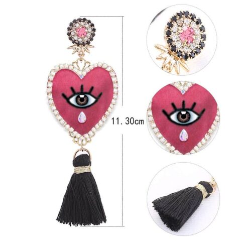 Handmade Eye Teardrop Tassel Earrings - Image 4