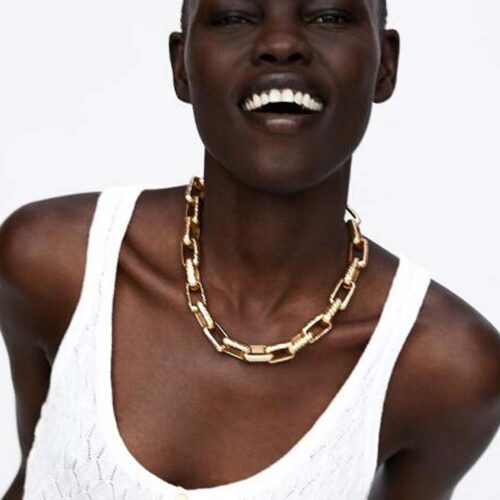 Geometric Rectangular Link Choker Chunky Chain Necklace - Image 5