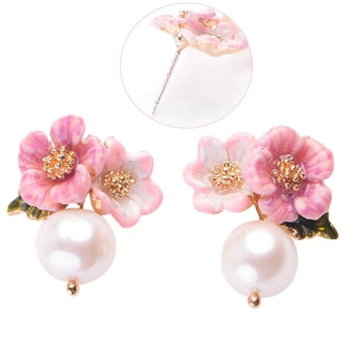 Hand-painted Vintage Flower Pearl Stud Earrings - Image 2