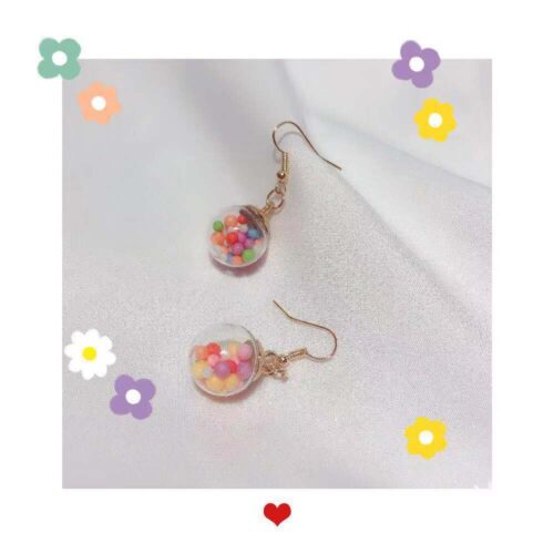Bubble Gum Colorful Glass Ball Pendant Drop Dangle Earring - Image 2