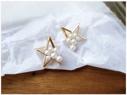 Pearl Star Designer Asymmetrical Stud Earrings - Image 4