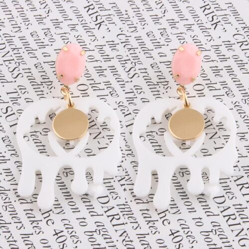 Double "G" #1 Paint Drip Artsy Acrylic Earrings w/ Stone - Image 7