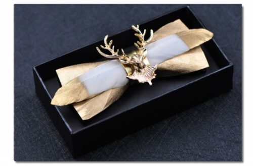 Gold Deer Head Men's Bird Fowl Feather Bow Tie - Image 3