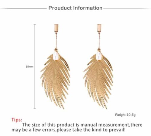 Golden Palm Leaf Earrings w/ Pearls - Image 4
