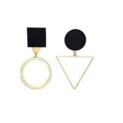 Art Deco Architectural Designer Earrings | Triangle and Circle Earrings | Asymmetrical Black and Gold Earrings. 