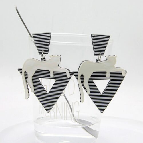 Walk The Straight & Narrow | Acrylic Cat on Stripes Earrings - Image 7