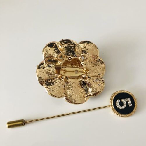 No. 5 Pin w/ Black & White Camellia Flower Brooch - Image 5