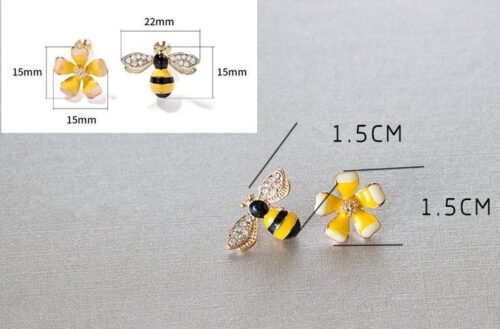 Yellow Bumble Bee & Flower Designer Stud Earrings - Image 9
