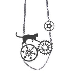 Nine Lives | Funny Cat Necklace, Steampunk Necklace