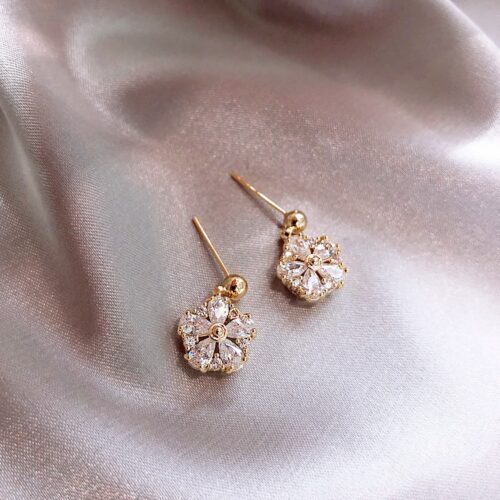 Art Deco Dangling Flower Stud Designer Earrings | Flower Earrings - Image 4