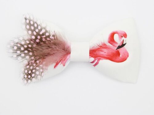 Artistic Pink Flamingo Polka Dot Feather Bow Tie - Image 2