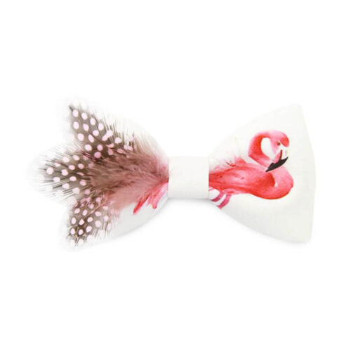 Artistic Pink Flamingo Polka Dot Feather Bow Tie