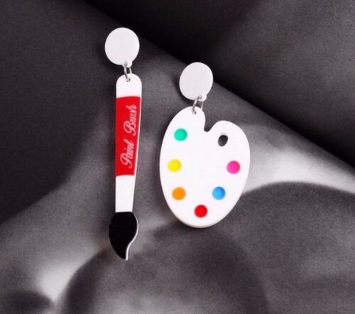 Art Basel Miami Artist Palette and Paint Brush Earrings | Gift for Artist | Earrings for Artist - Image 2