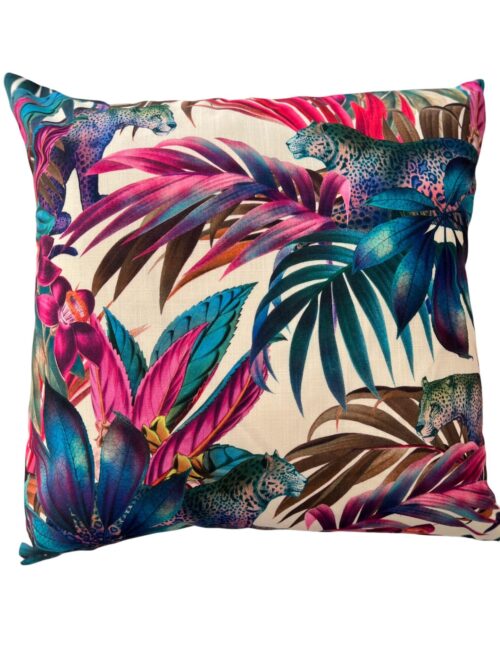 Contemporary Caribbean Paradise Meets African Safari Tropical Leaf Leopard Pillow Cover