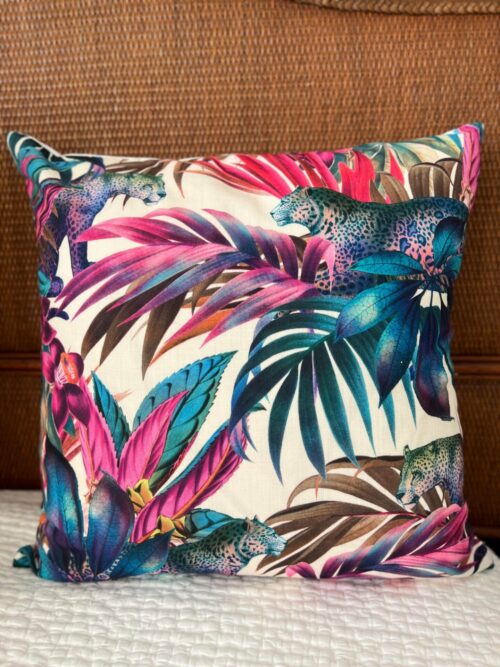 Contemporary Caribbean Paradise Meets African Safari Tropical Leaf Leopard Pillow Cover - Image 3