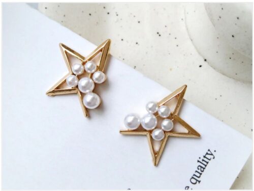 Pearl Star Designer Asymmetrical Stud Earrings - Image 3