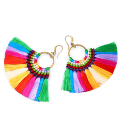 Fan Out South Beach Rainbow Tassel Fringe Earrings