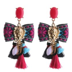 Pink & Blue Passementarie Bow Tie Lion's Head Tassel Earrings (Red, Black & Blue)