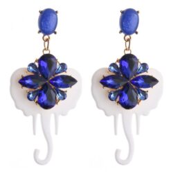 White Elephant Earrings w/ Blue Crystals