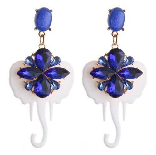 White Elephant Earrings w/ Blue Crystals
