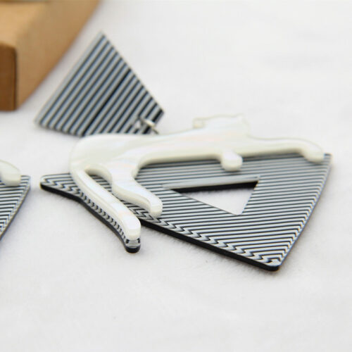 Walk The Straight & Narrow | Acrylic Cat on Stripes Earrings - Image 5