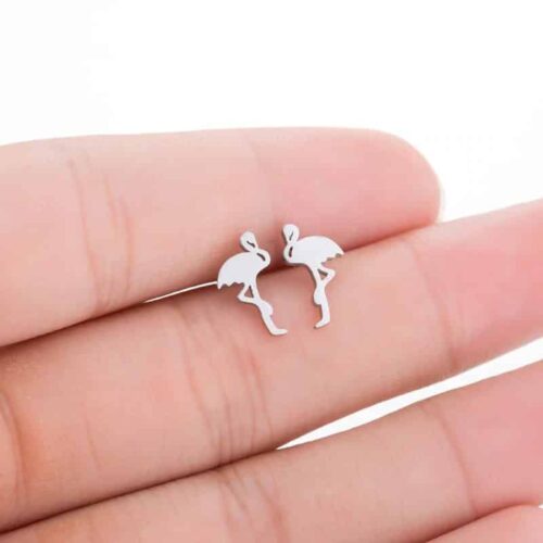 Cute Flamingo  #1 Gold Stud Earrings for Little Girls - Image 4