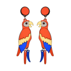 OSGOOD ART DECO RED ACRYLIC MACAW PARROT EARRINGS