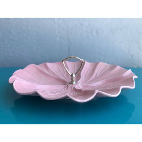 Vintage Pottery Pink Cabbage Tray Serving Dish With Handle - Image 3