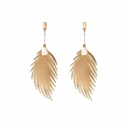 Golden Palm Leaf Earrings w/ Pearls