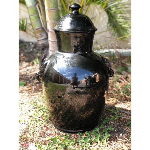 1980s Large Ebony Black Ceramic Urn - Image 3
