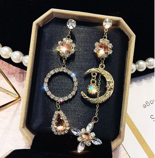 Over The Moon | Vintage Crystal Moon Asymmetric Earrings - Image 2