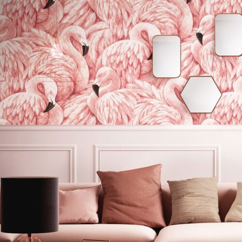 Flock Together Flamingos | Tropical Flamingo Wallpaper Double Roll - Image 2